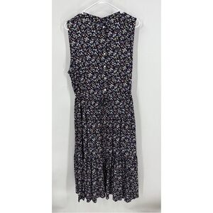Chaps Summer Maxi Dress Sleeveless Navy Blue w/ ditzy, colorful floral print 1X